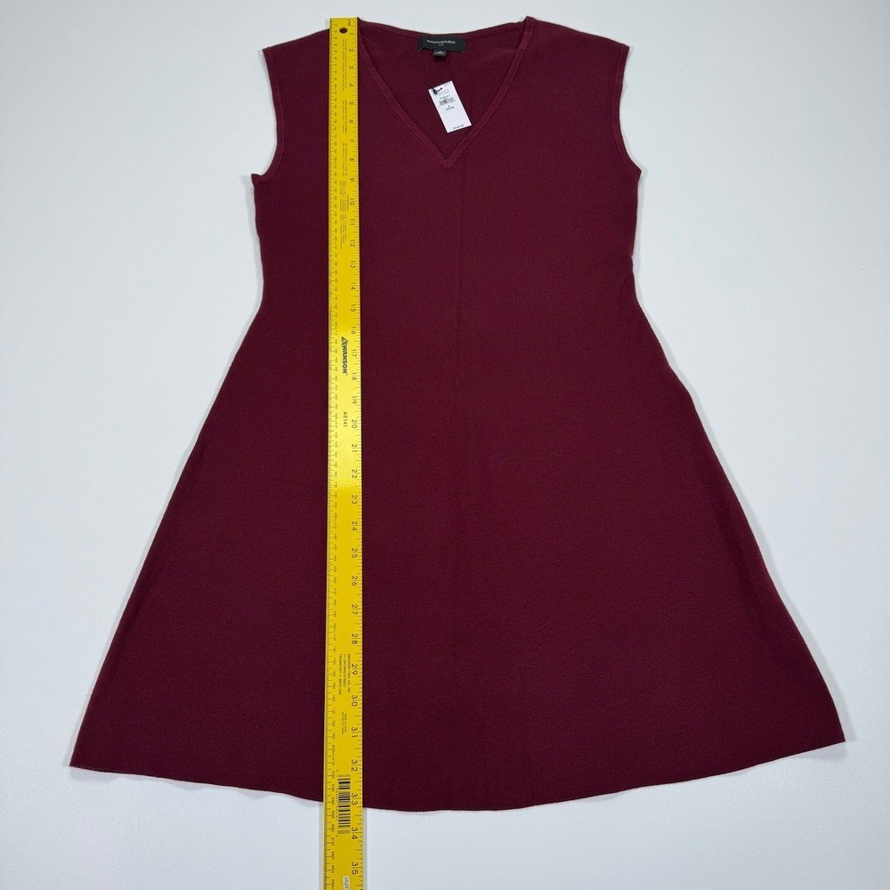 Banana Republic Womens Sleeveless V Neck A Line Knit Dress S Petite Burgundy NWT - Picture 5 of 13
